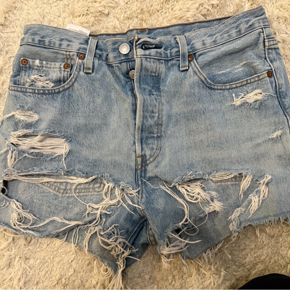 Levi's Light Blue Distressed Denim Shorts